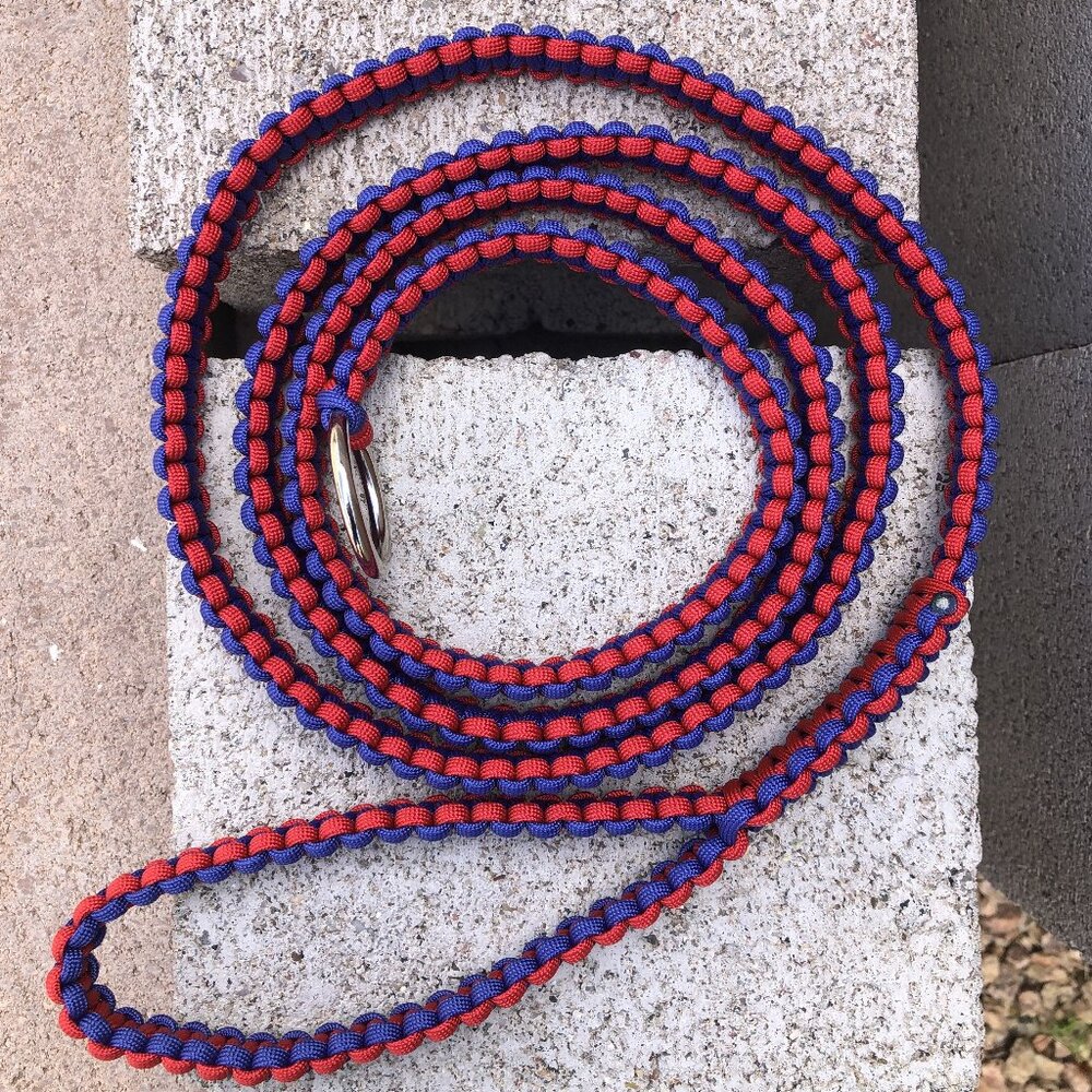Slip Lead for Dogs 6' ~ Red and Blue Paracord Made in U.S.A.~ Heavy Duty Leash